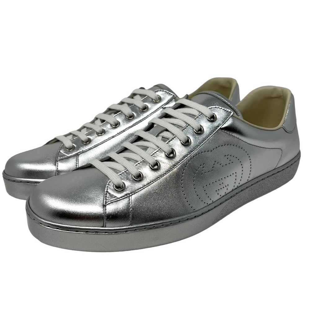 GUCCI Ace Metallic Low-Top Silver Sneakers 660622